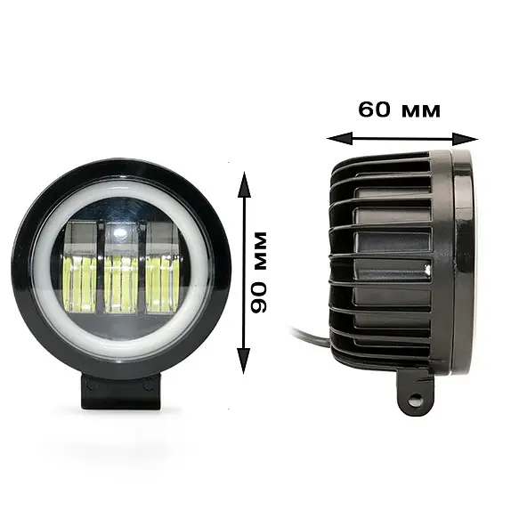 Світлодіодна додаткова LED фара 90х60 mm / Лінза з ДХО / 30W / 10Wх3 / 10-30V / 3500LM / 1 шт. - фото 3