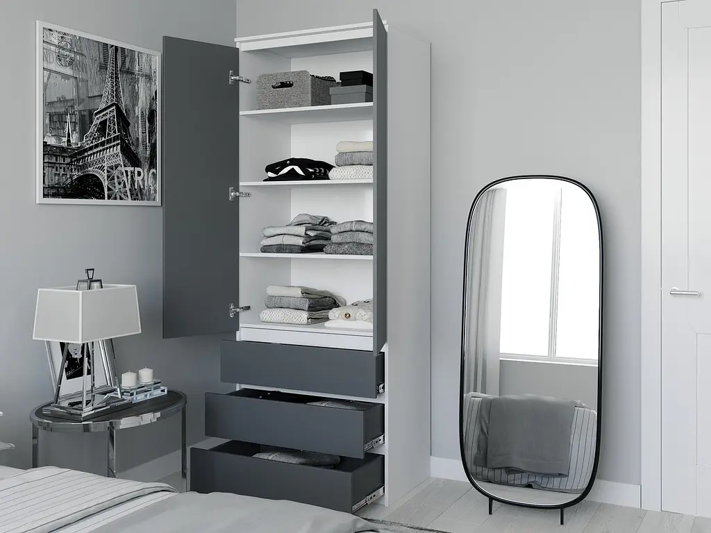 Шкаф для одежды Flamecame с 3 ящиками и полочками внутри из ДСП II FT-210 - фото 2