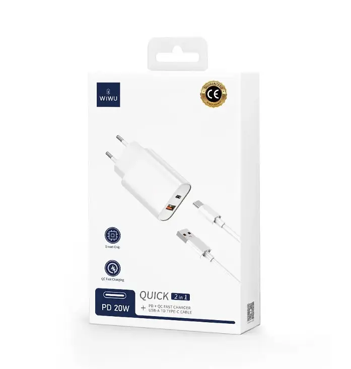 Мережевий зарядний пристрій Wiwu Wi-U002 PD QC charger set with EU plug USB to Type C Білий - фото 2