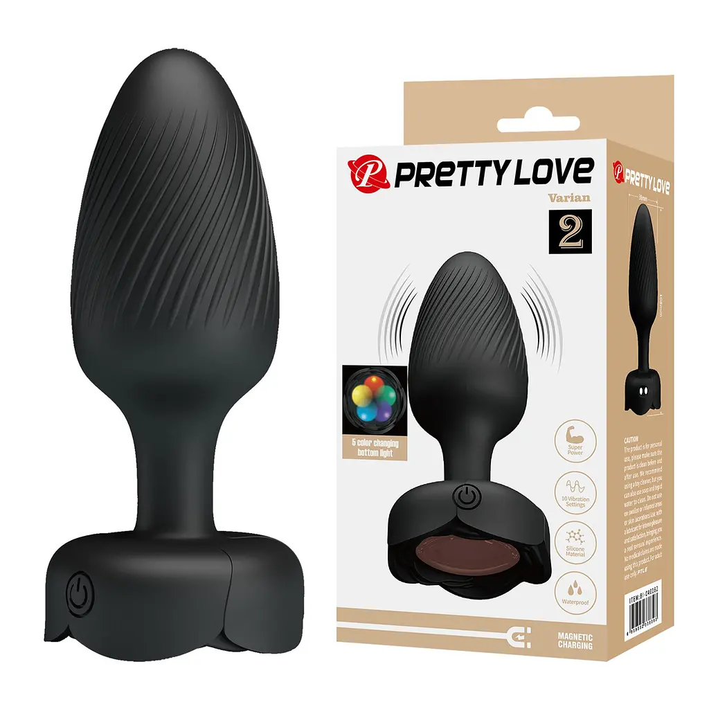 Анальна пробка з вібрацією та підсвічуванням Pretty Love Varian, чорна PRETTY LOVE BI-040182 103451