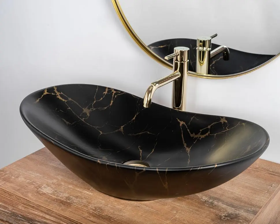 Умивальник Rea Royal 36x60,5 black marble mat (REA-U7478), Матова - фото 4