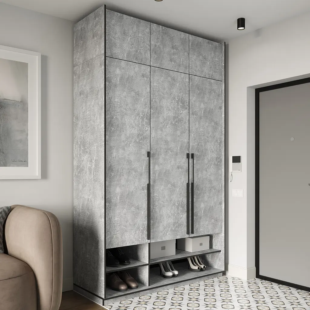 Шафа для одягу Flamecame у передпокій зі штангою та поличками на 4 двері FR-10 Бетон - фото 3