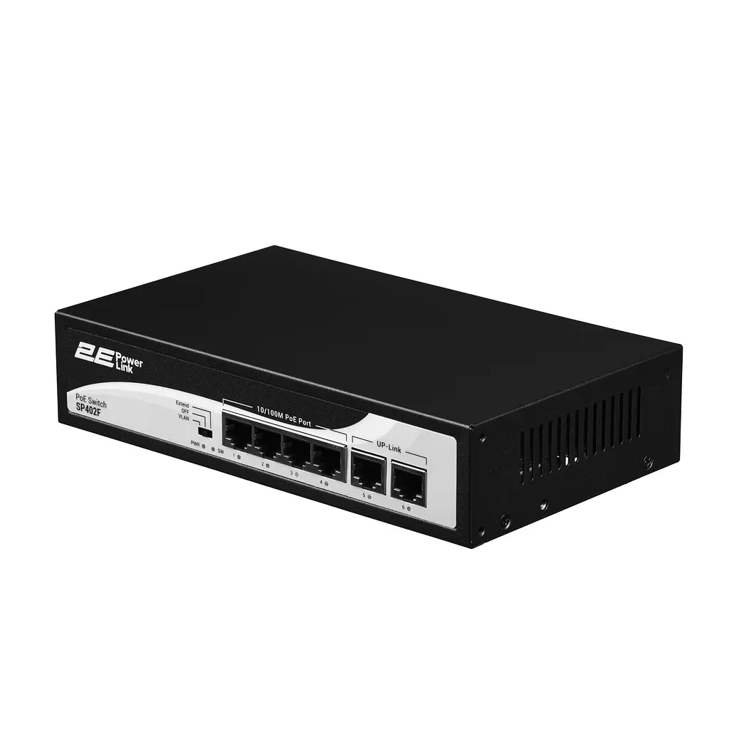 Коммутатор PowerLink SP402F 6xFE (4xPoE, 2xUplink), 55Вт, Неуправляемый 2E teh0018107 - фото 2