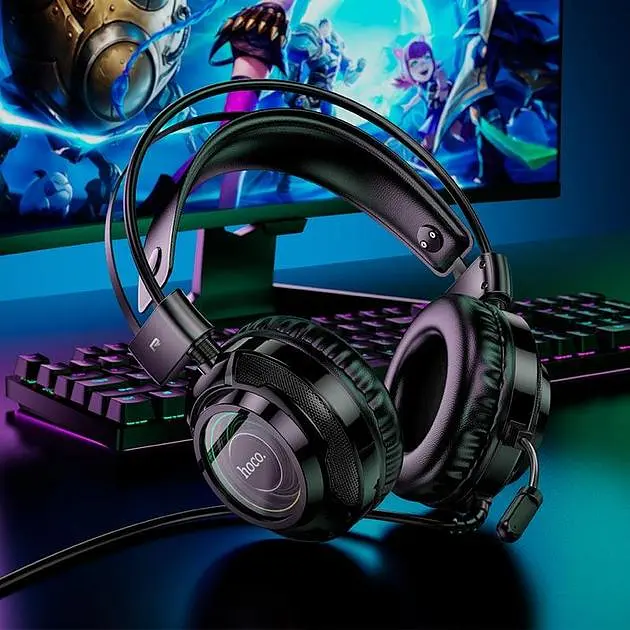 Дротові ігрові навушники Hoco Resource gaming headphones W110, USB, 3.5мм, 2м, black - фото 5