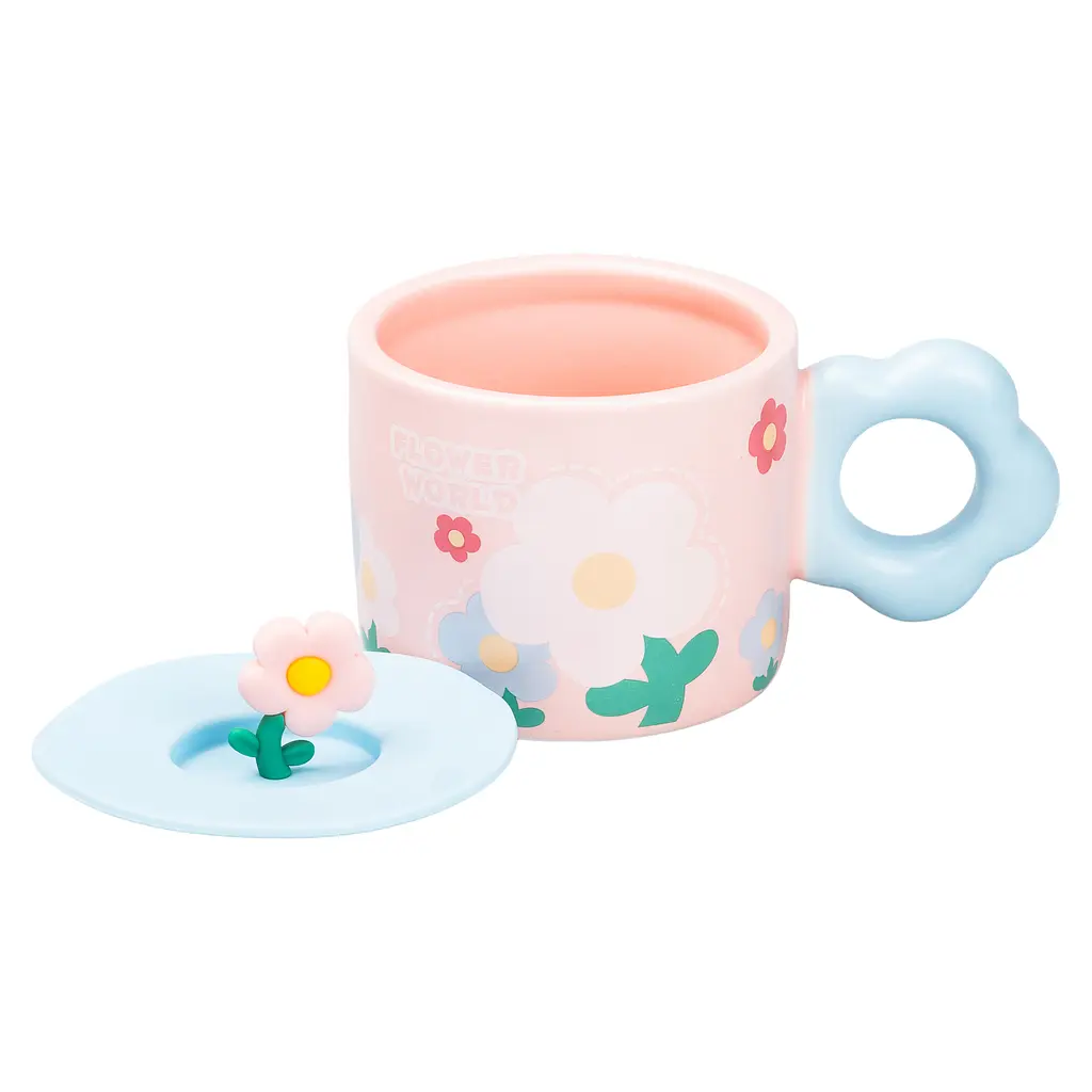 Чашка керамічна Happy Life Flowers з кришкою рожева 300 мл HP7196P - фото 2
