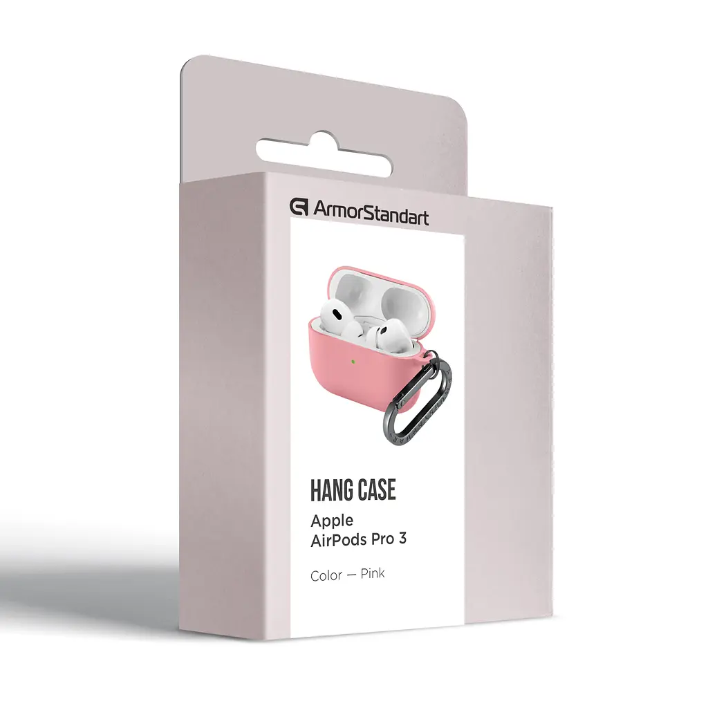 Силіконовий чохол для навушників Apple AirPods Pro 3, Hang Case, рожевий, ультратонкий захисний кейс товщиною 2 мм, захист від подряпин, пилу та ударів, компактний, з карабіном для кріплення, ArmorStandart (ARM88280) - фото 8