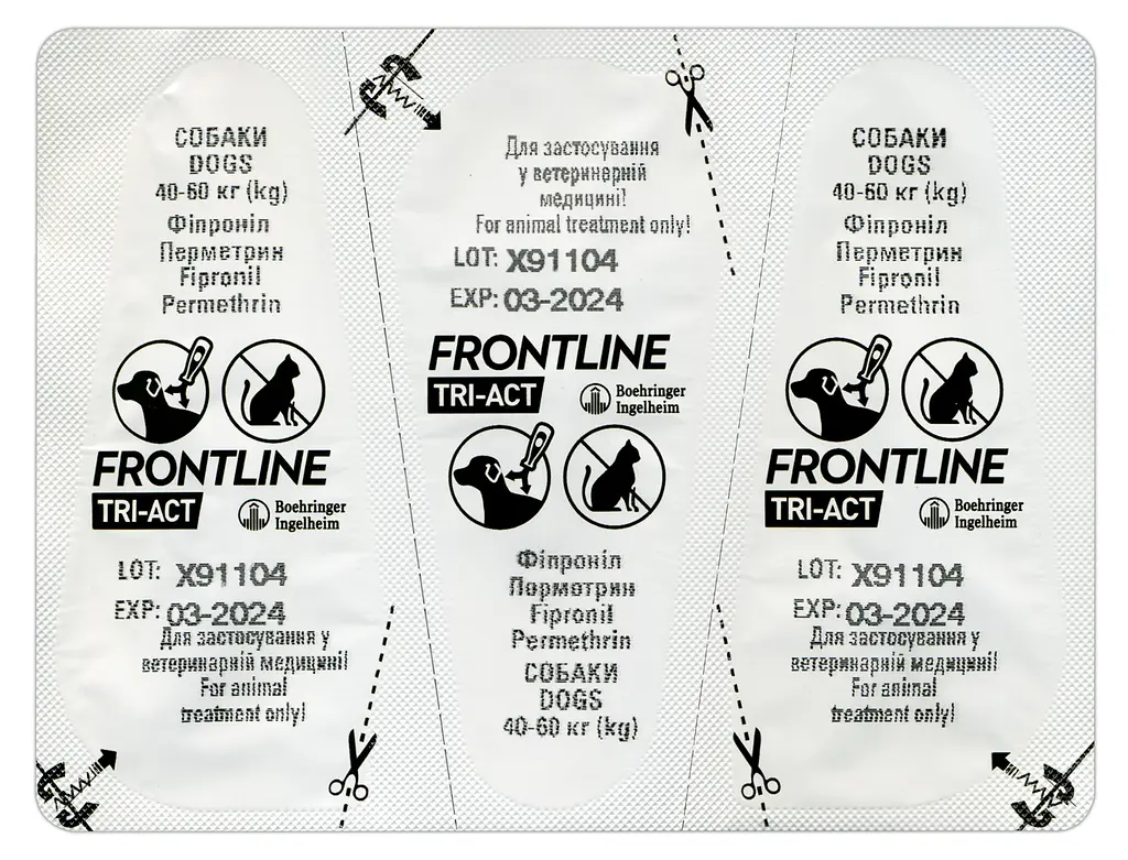 Капли Boehringer Ingelheim Frontline Tri-Act от блох и клещей для собак, 40-60 кг, 3 пипетки + Плед для пикника Frontline, темно-синий - фото 6