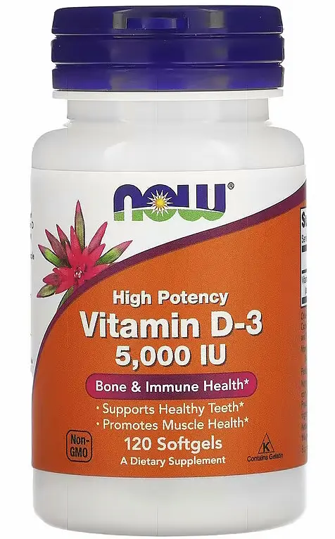 Вітамін D3 високоефективний 5000 МО 120 капсул NOW Foods