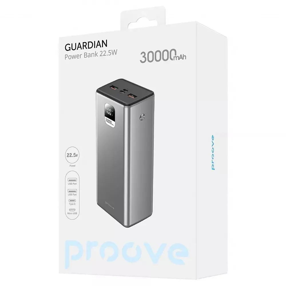 Портативная батарея Proove Guardian 22.5W 30000mAh серый металлик - фото 2