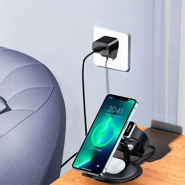 Бездротовий зарядний пристрій Choetech T587-F Magnetic 3 в 1 Wireless Charging Stand Black [101519] - фото 5