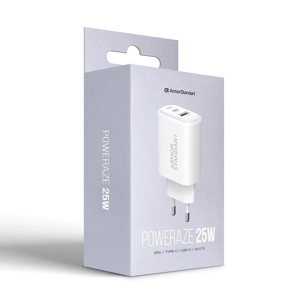 Мережевий зарядний пристрій ArmorStandart Poweraze 25W GaN Type-C + USB-A White (ARM87067) - фото 5
