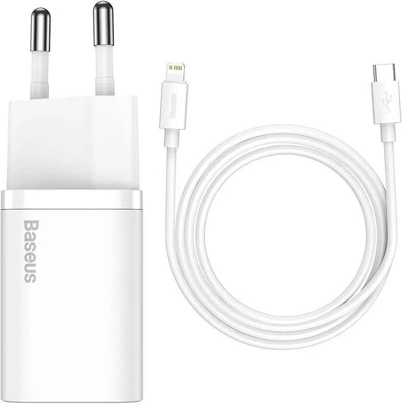 Мережевий зарядний пристрій Baseus Super Si 1C 20W EU Set with Type-C to iP 1m white (TZCCSUP-B02) - фото 5