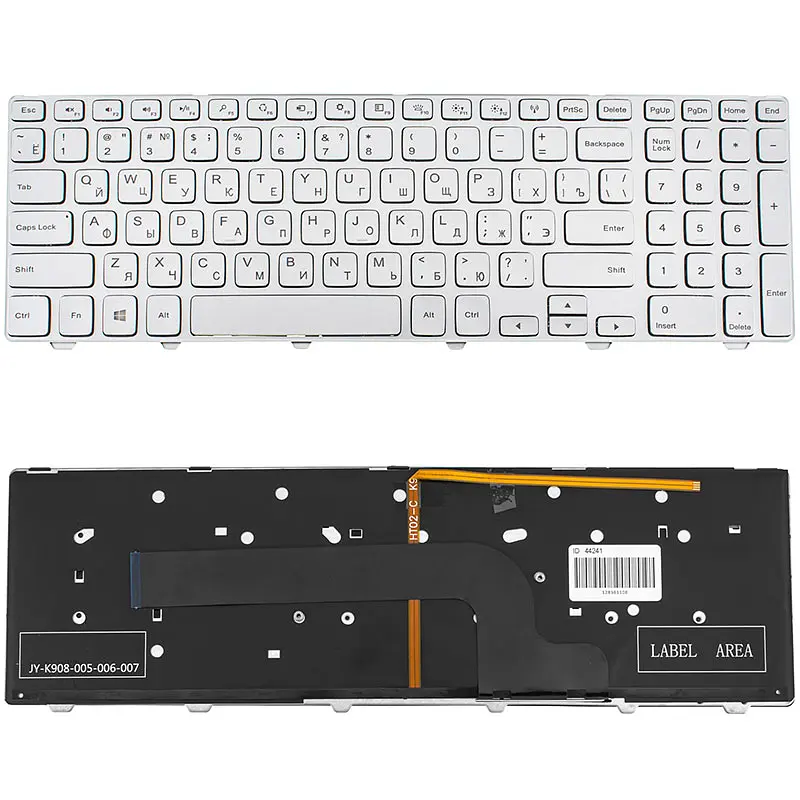 Клавіатура для ноутбука DELL (Inspiron: 7537) rus, silver, підсвічування клавіш, з фреймом - фото 2