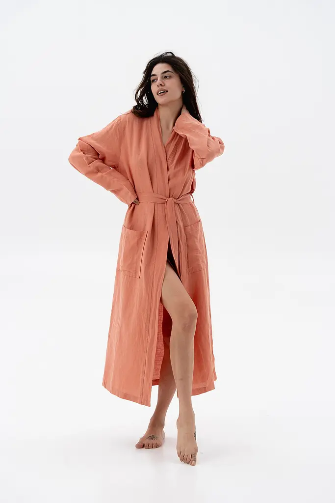 Халат-кимоно со льна Lotus Home - Madrida лососевый L/XL - фото 2