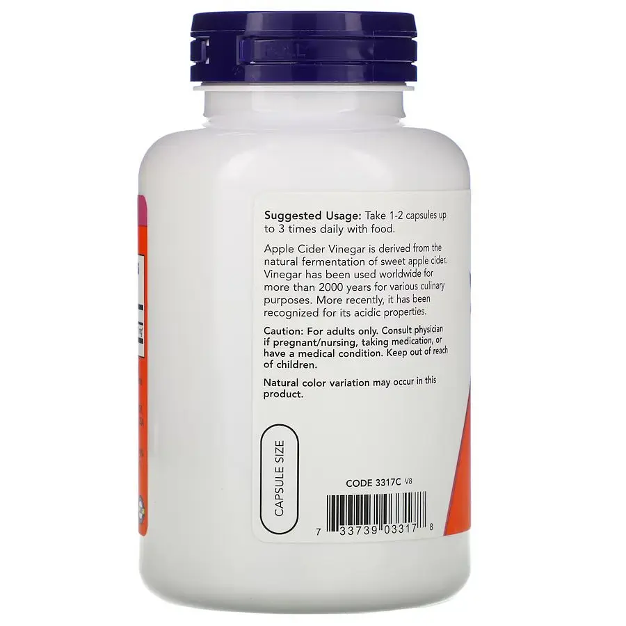 Натуральная добавка NOW Apple Cider Vinegar 450 mg, 180 капсул - фото 3