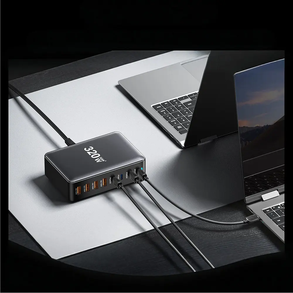Мережевий зарядний пристрій Essager Engine 320W 4xUSB-C+4xUSB-A Чорний (EZC320W-QJB0G-Z) - фото 5