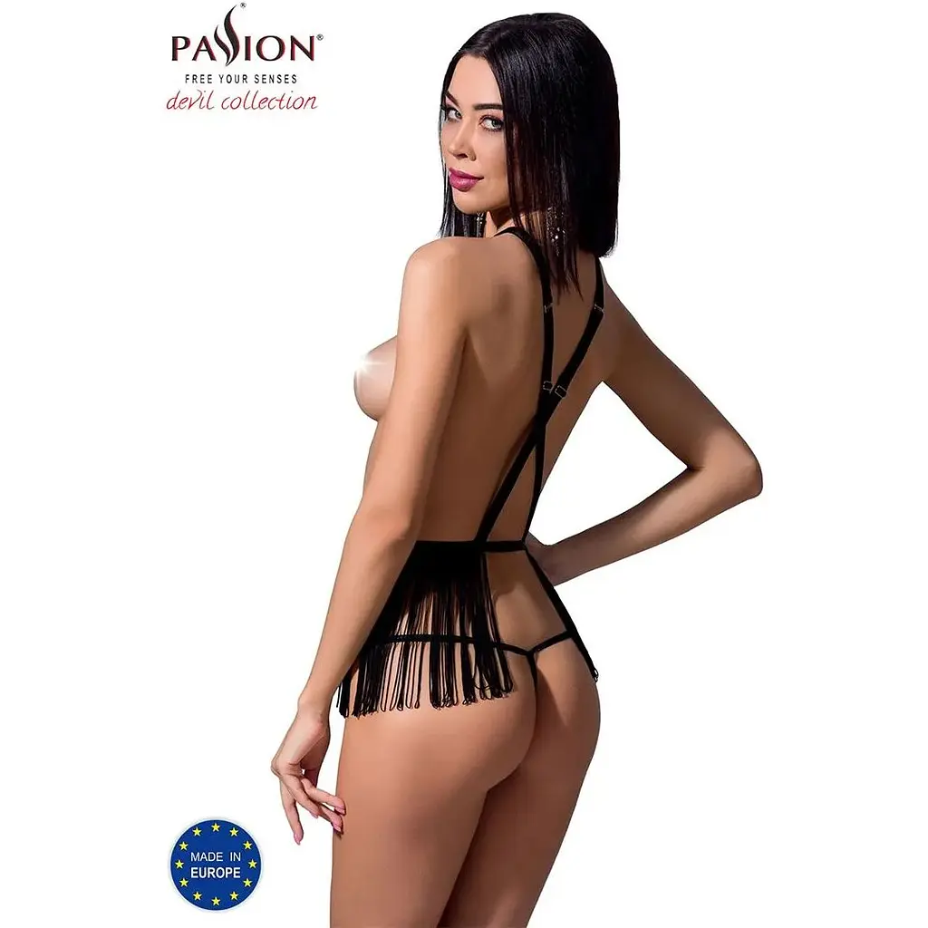 Комплект білизни Passion Exclusive INDRA SET OpenBra Black XXL/XXXL: стрінги, портупея з бахромою - фото 2
