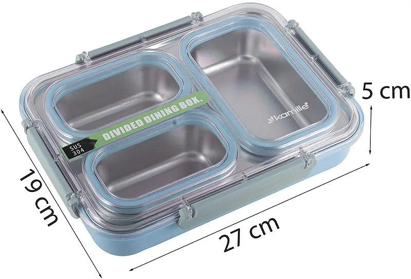 Ланч-бокс Snack на 3 секції пластик та нержавіюча сталь Kamille 27х19х5 см kuh0007596 - фото 6