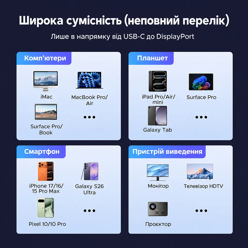 Відеокабель UGREEN CM556 USB-C - DisplayPort 1.4 8K 60 Гц 3 м чорно-сірий (25839) - фото 8