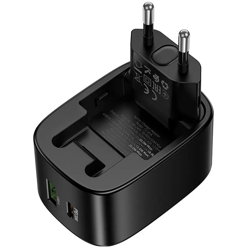 СЗУ Hoco CS101A Folding PD20W+QC3.0 (1USB-A/1C) Black - фото 3