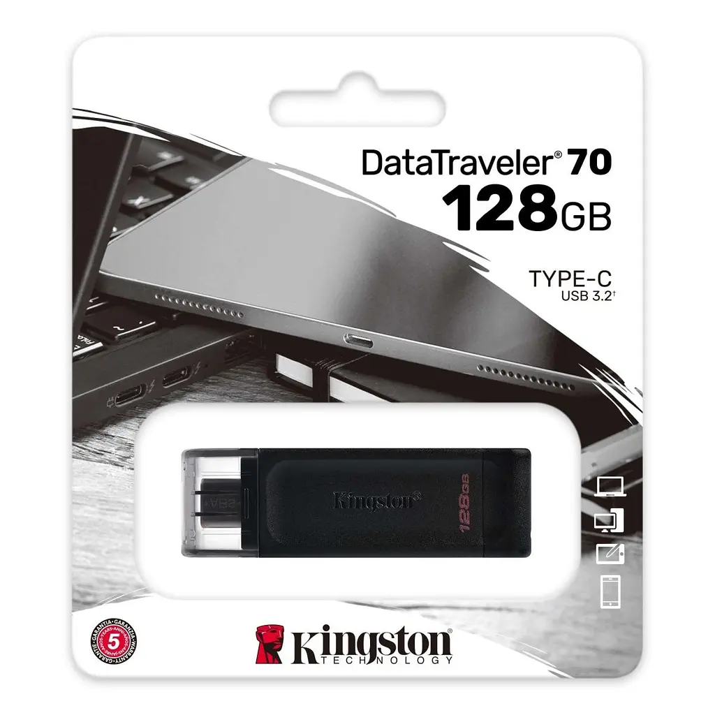 USB флеш-накопичувач Kingston DataTraveler 70 128GB USB-C 3.2 Gen 1 Black (DT70/128GB) [66935] - фото 3
