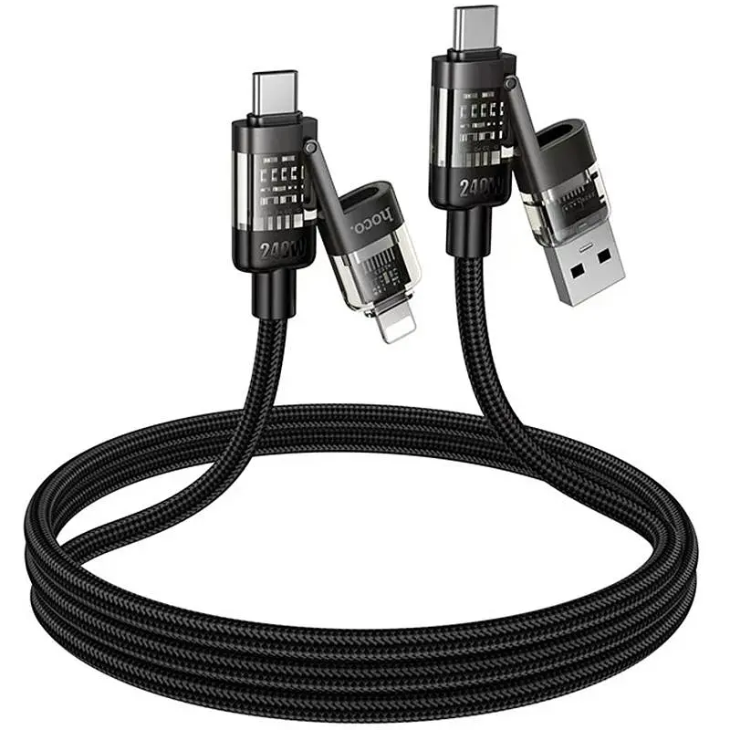 Дата кабель Hoco U151 Goldsmith 4in1 Type-C to USB/Type-C to Lightning 240W (1.2m) Black - фото 4