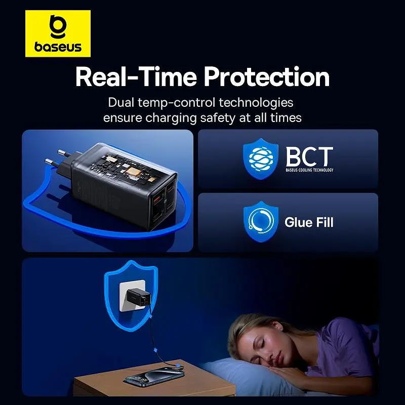 Адаптер сетевой BASEUS C to C Gan6 Pro Fast Charger 2USB/2Type-C, 100W/3A, PD/QC| - фото 3