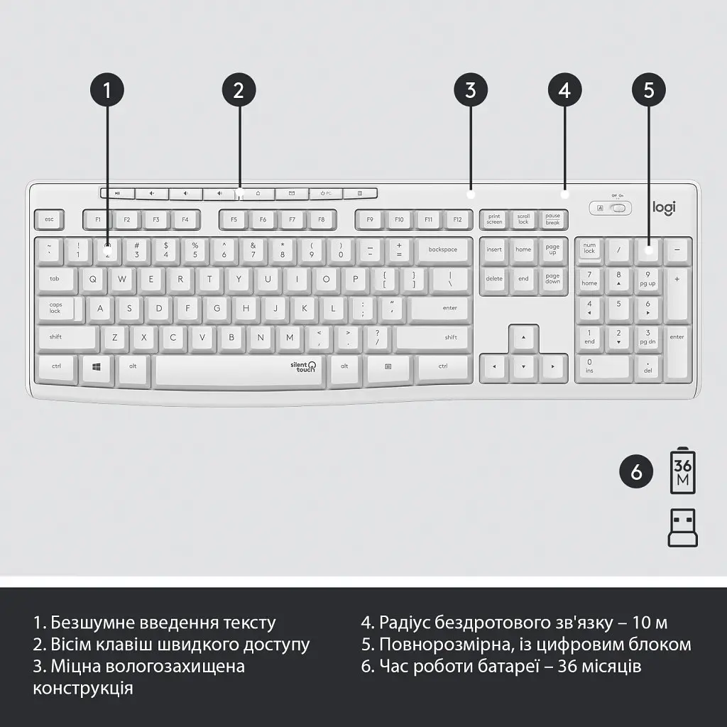 Комплект Logitech MK295 Silent UA Off-White (920-009824) - фото 6