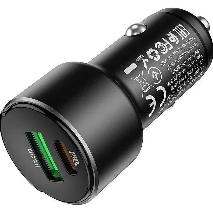 Автомобільний зарядний пристрій Hoco Z42 Light Road PD20W + QC3.0 Black [110008] - фото 3