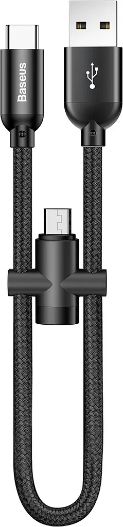 Кабель Baseus U-shaped portable data cable Type-C+MicroUSB 2.4A 0.23m black (CAMUTC-01) - фото 5