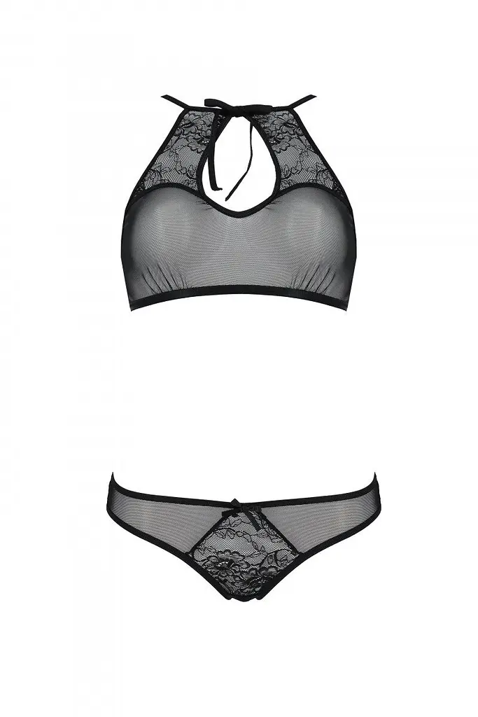 Комплект: бра Passion Ursula Set, трусики с ажурным декором и открытым шагом, S/M (черный) - фото 3