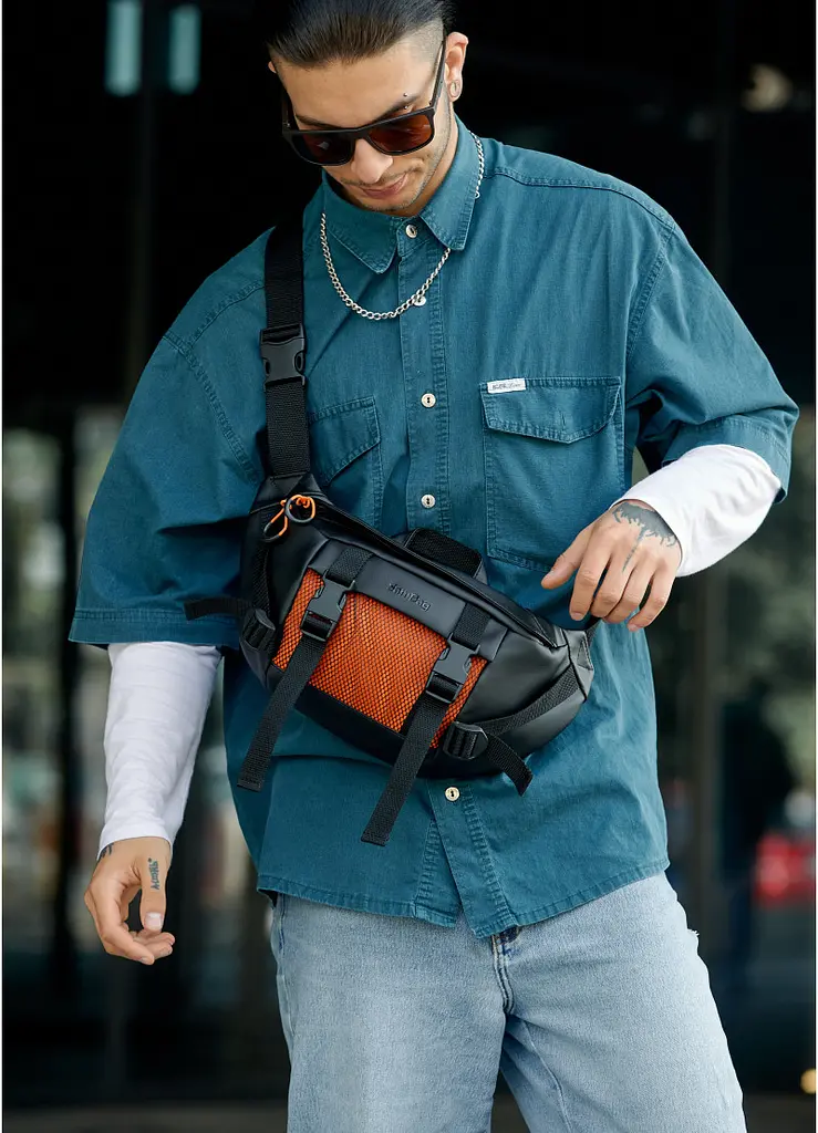 Чоловіча сумка бананка Sambag Dynamicdart чорно-помаранчева 38 × 21 × 7 см (80411129m) - фото 2