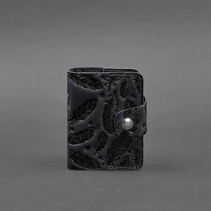 Кожаный кард-кейс 7.1 (Книжечка) синий с перьями Crazy Horse - фото 6