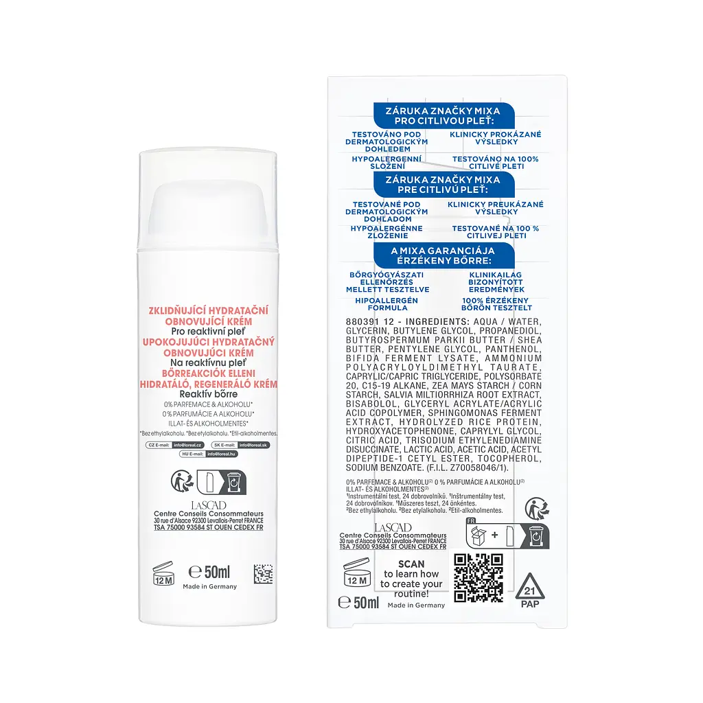 Зволожувальний крем з пантенолом Mixa Anti-Reaction Hydrating Repairing Cream для заспокоєння і зміцнення захисного бар’єра чутливої шкіри обличчя 50 мл - фото 2
