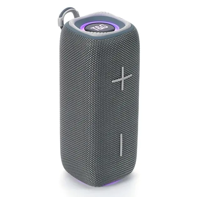 Портативна акумуляторна 16W Bluetooth колонка BT/USB/TF/FM з ремінцем та світломузикою 18см TG 654 сіра