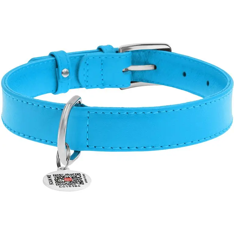 Ошейник для собак Waudog Glamour, кожаный, с QR паспортом, 38-49х2,5 см, голубой - фото 2