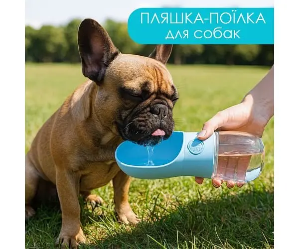 Пляшка-поїлка для собак, пластикова, блакитна - фото 2