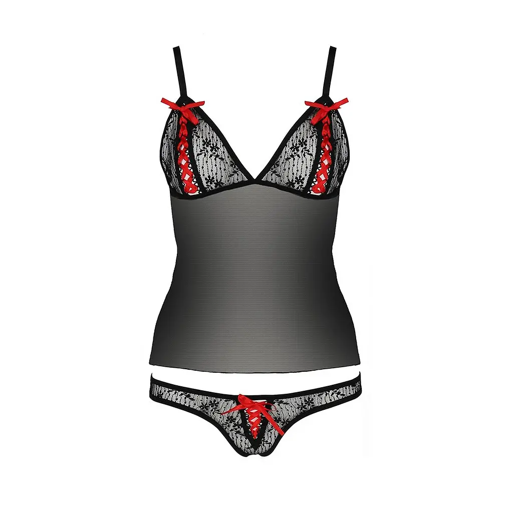 Комплект білизни Passion MELISSA SET L/XL, black, ліф-сорочка зі шнурівкою і трусики - фото 5