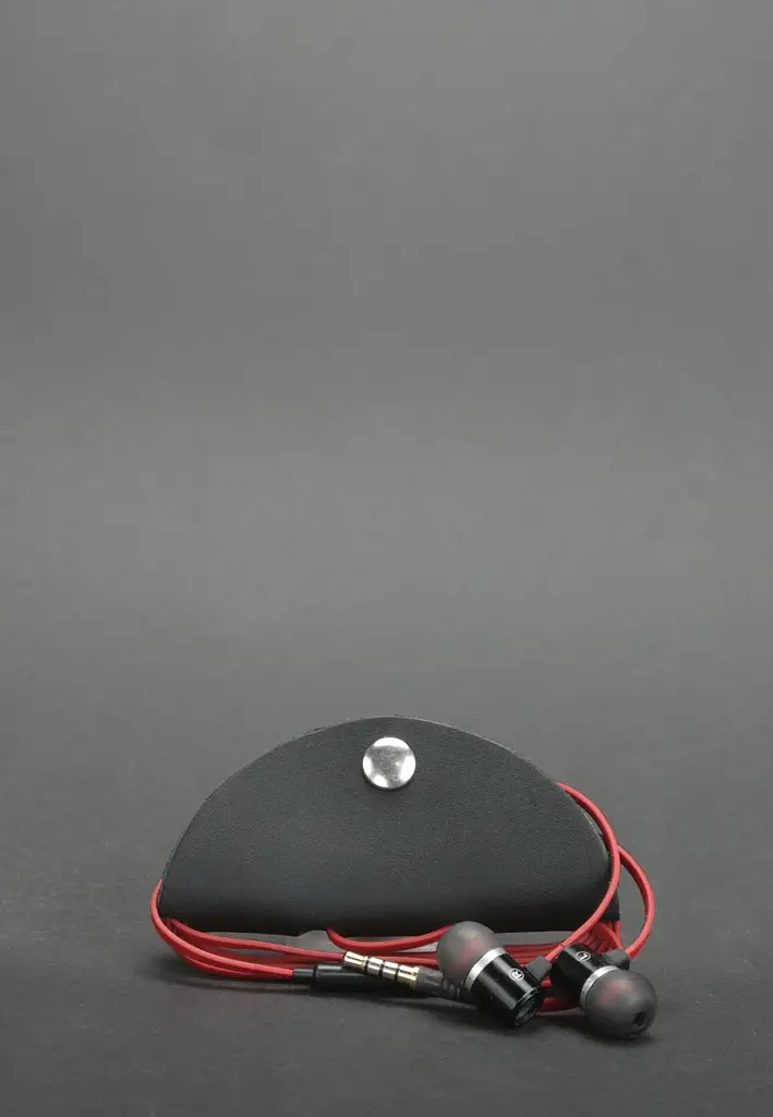 Шкіряний холдер для навушників та проводів чорний - фото 2