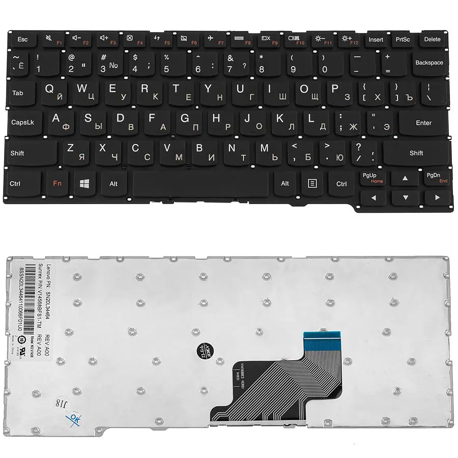 Клавіатура для ноутбука LENOVO (Yoga: 300-11IBY, 300-11IBR), rus, black, без фрейма - фото 2