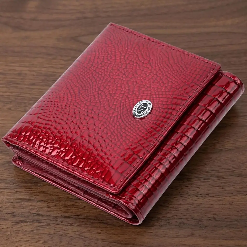 Компактний гаманець для жінок з натуральної шкіри лакованої ST Leather 22687 червоний - фото 11