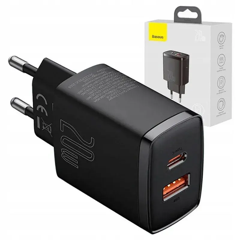 Компактное быстрое зарядное устройство для Baseus 20 W 2 порта (1Type-C + 1 USB) черный CCXJ-B01 - фото 5