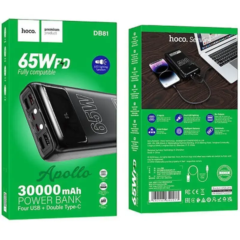 Батарея універсальна HOCO 30000mAh Apollo PD/65W QC/3.0 Black (DB81 / 714720) - фото 6