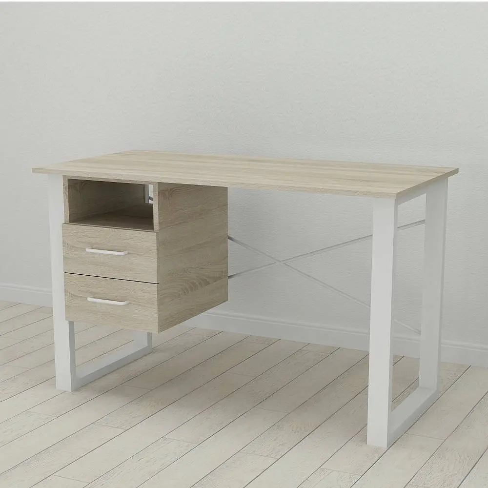 Письменный стол с ящиками Ferrum-decor Оскар 750x1400x600 металл Белый ДСП Дуб Сонома 16 мм (FRD-103244) - фото 2