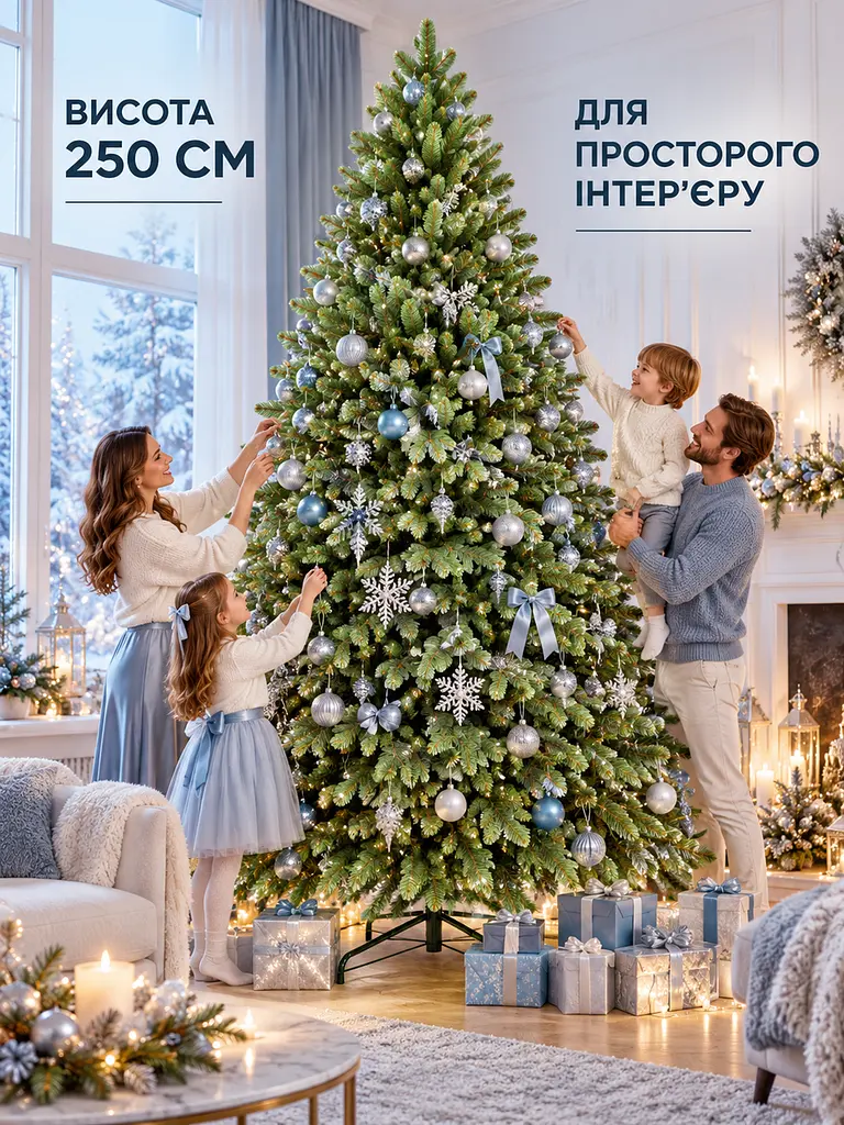 Литая искусственная елка РЗ25 Кришталь 250 см с густой хвоей на металлической подставке, зеленая (49676494) - фото 8