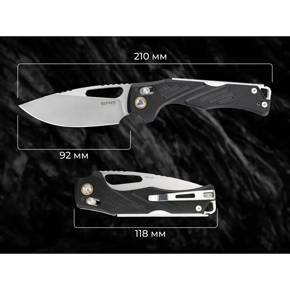 Ніж складаний туристичний SRM Mirage 239X-GB (9.2 см) 14C28N / G10 чорний - фото 24