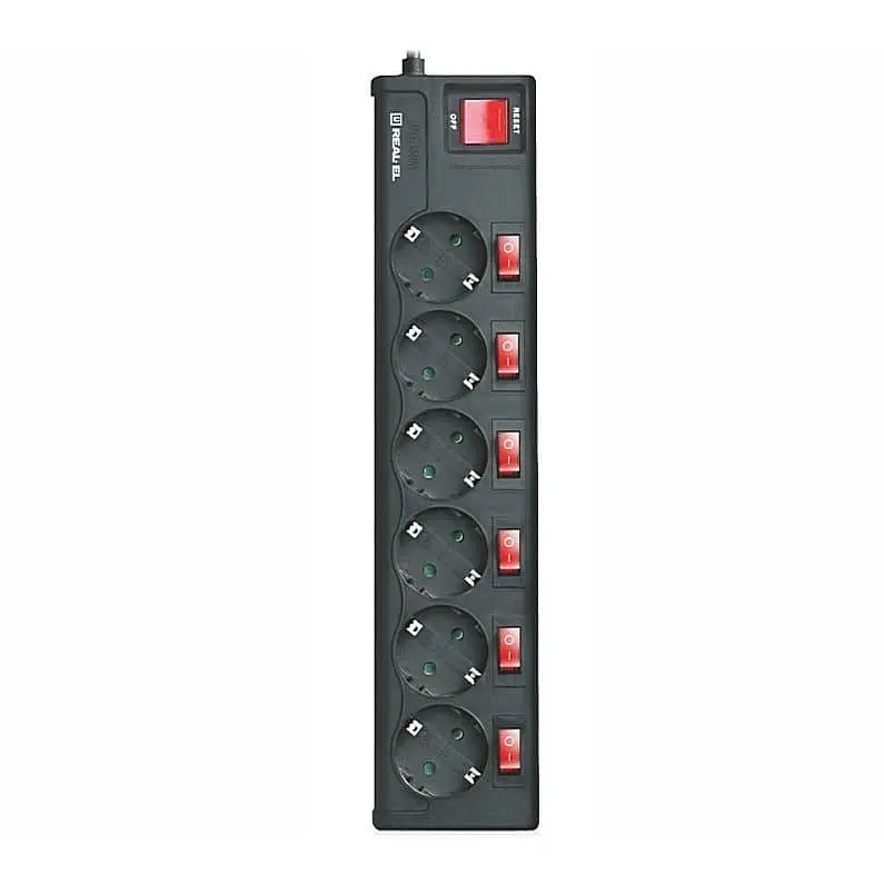 Сетевой фильтр Real-EL RS-6 EXTRA 5,0m черный UAH (EL122300003)