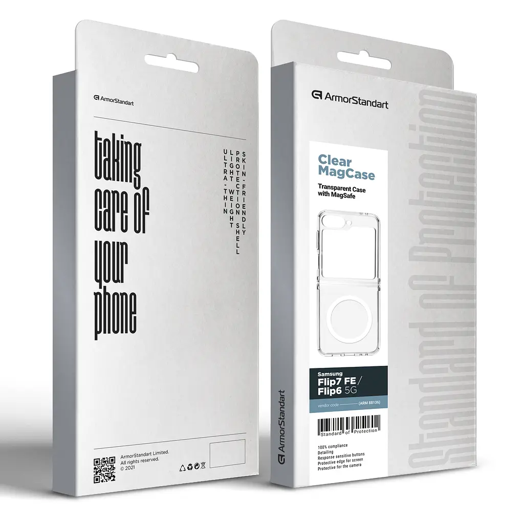 Чехол для Samsung Galaxy Flip6 5G/Flip7 FE 5G, Clear MagCase, прозрачный, противоударный, магнитный, панель-накладка с поддержкой MagSafe, поддержка беспроводной зарядки магсейф, защита всего корпуса, TPU+PC, ArmorStandart (ARM88136) - фото 4