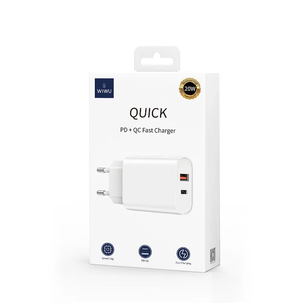 Сетевое зарядное устройство для Wiwu Wi-U002 Type C PD+QC Charger EU Plug Белый - фото 2