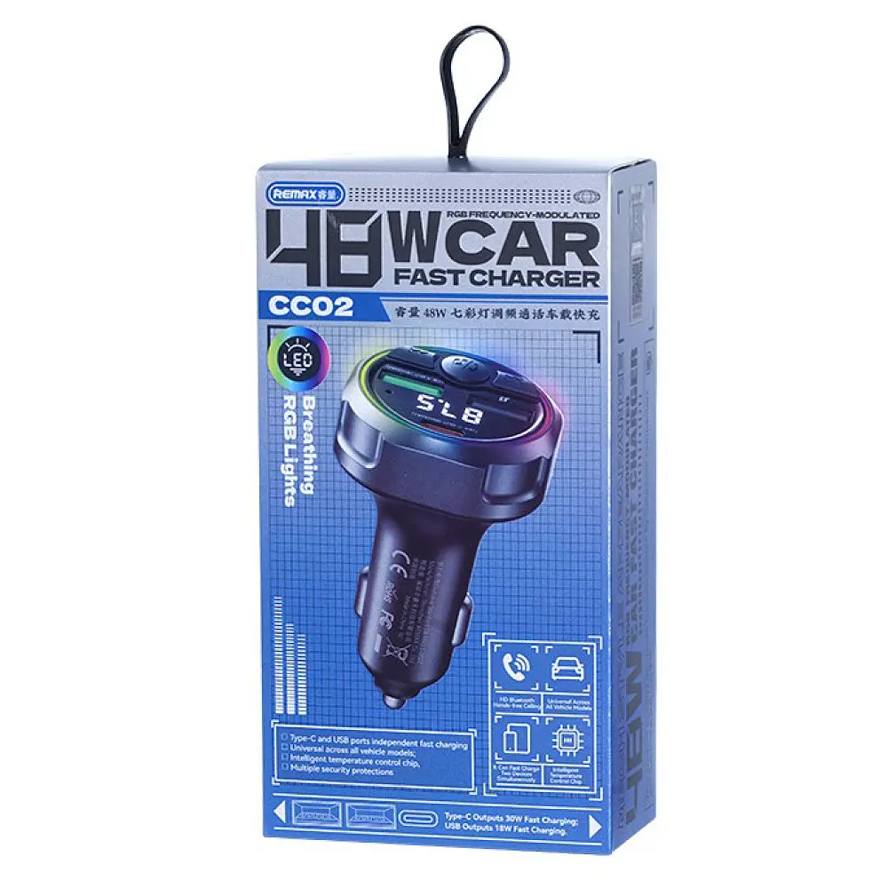 АЗП з FM-модулятором REMAX 48W RGB frequency modulated call fast charging car charger CC02 Tarnish - фото 2